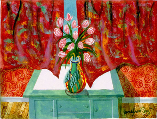 tylip in patterned vase